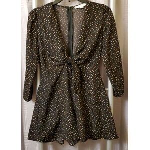 Favlux Polka Dot Deep V‎ Neck Lined Romper Black/Rose Gold Sz S